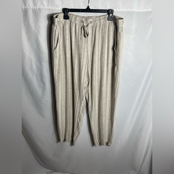 Dash Linen Blend Striped Drawstring Pants Women’s XL Beige Casual Summer Lounge - Picture 1 of 5